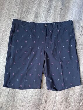 Original Penguin Golf Shorts Men’s 38 All Over Print Navy Blue Stretch Chino 10"